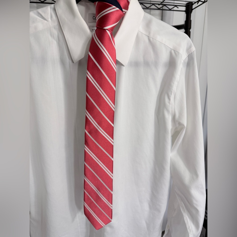 Tommy Hilfiger Red and White Striped Silk Tie